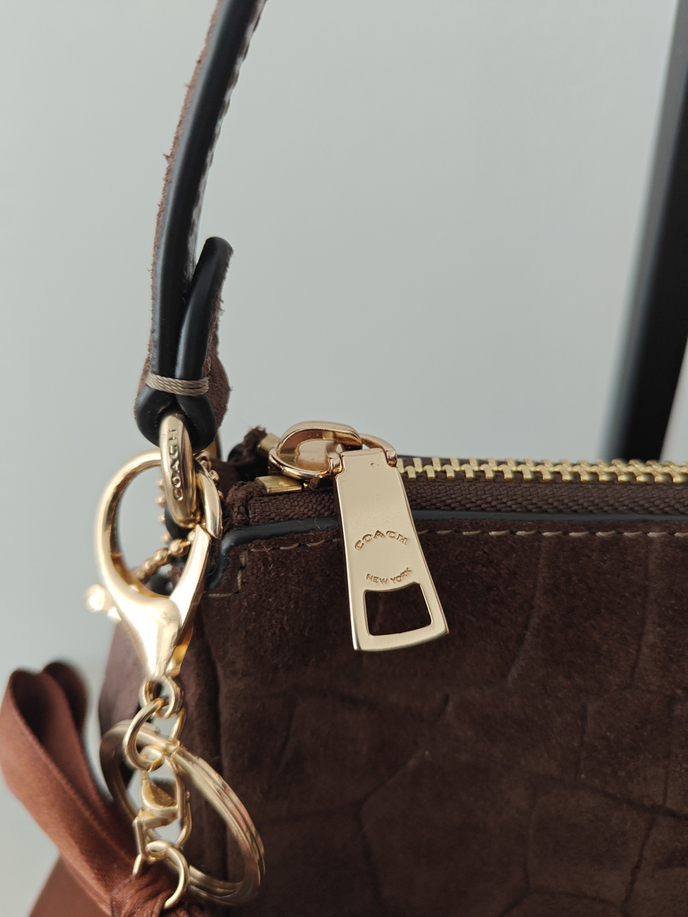 COACH Brown Suede Croc-Embossed Mini Shoulder Bag - Picture 4 of 7